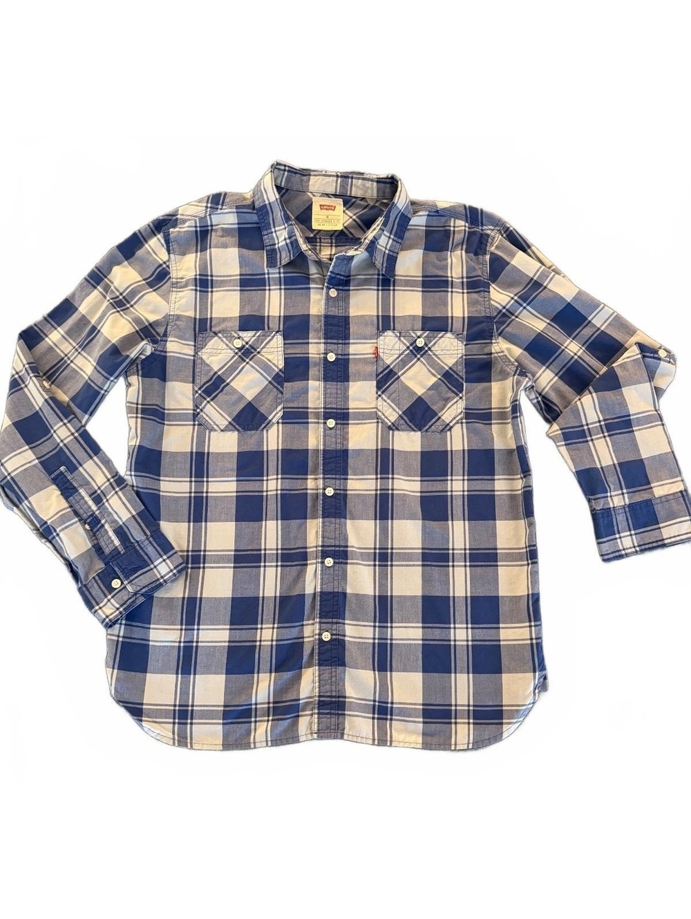 Levi's Men's XL Blue and White Plaid Button-Up Shirt